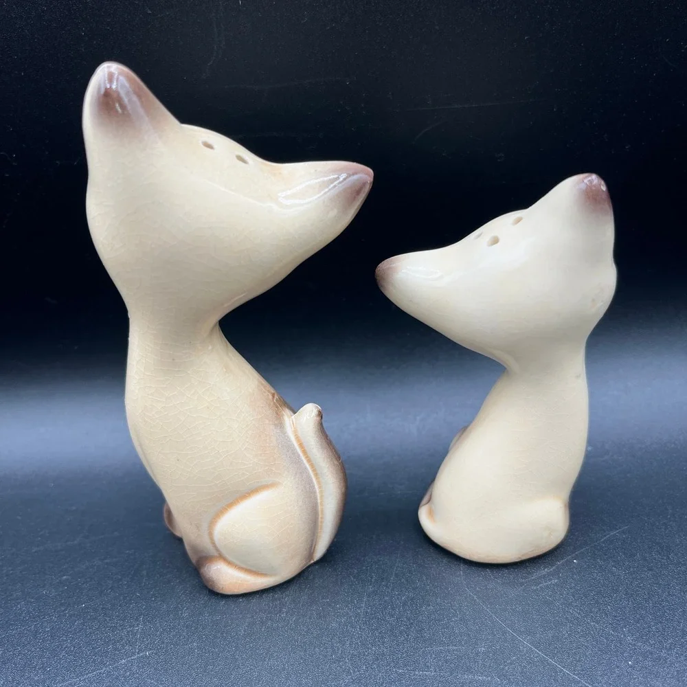 Vtg Siamese‎ Cat Salt Pepper Shakers Mid Century Modern Japan Ceramic Set 5